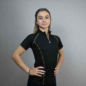 Aurora jacket in Nair fabric with short sleeves and contrasting stitching